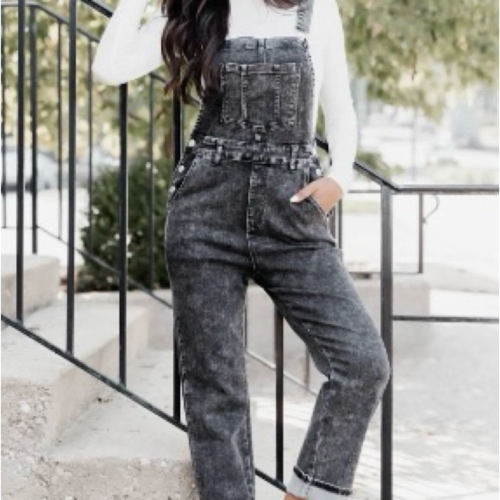 Pink Lily Charcoal Denim Overalls
